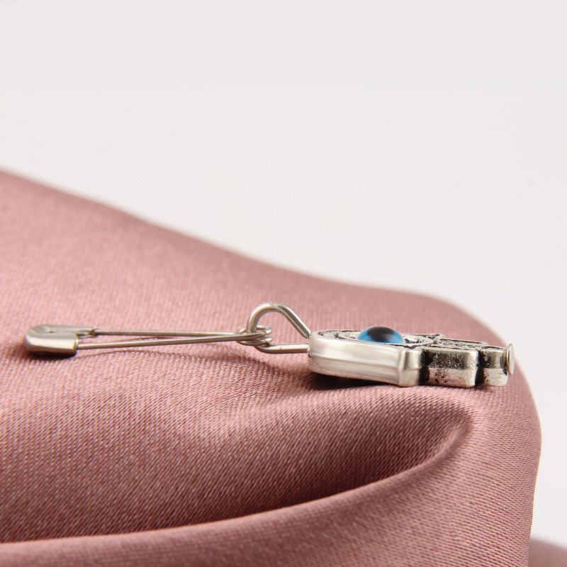 آویز گردنبند دخترانه مدل استیل رنگ ثابت ضد حساسیت چشم نظر نوزادی سنجاق دار کد PK_316