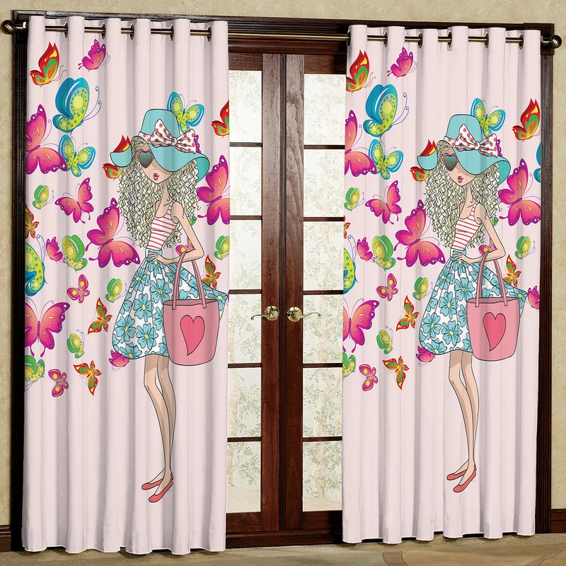 پرده مدل  دختر و پروانه مخمل پانچی کد 336 سایز 140x280 سانتی متر