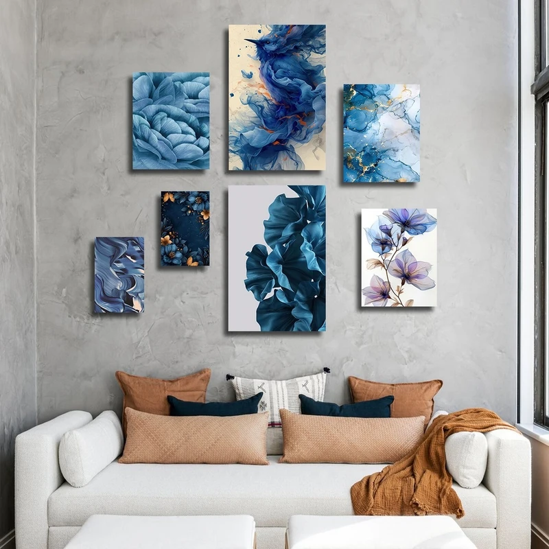 تابلو شاسی بکلیت طرح نقاشی آبرنگی و گل مدل SH-2754 مجموعه 7 عددی