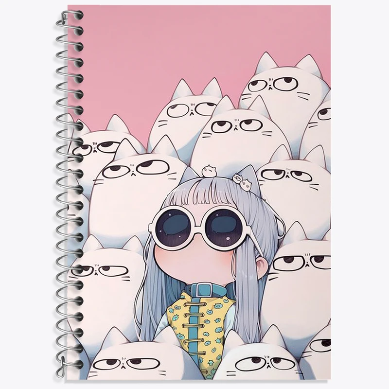 دفتر زبان 50 برگ خندالو مدل سه خط طرح دختر و گربه کد N1746