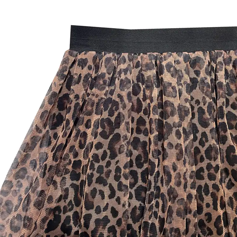 دامن چین‌دار زنانه مدل توری پلنگی رنگ مشکی