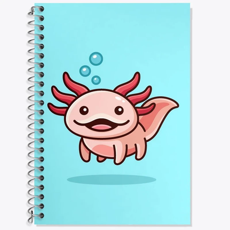 دفتر زبان 50 برگ خندالو مدل سه خط طرح حیوانات آبزی ماهی اکسولوتل کد 28155