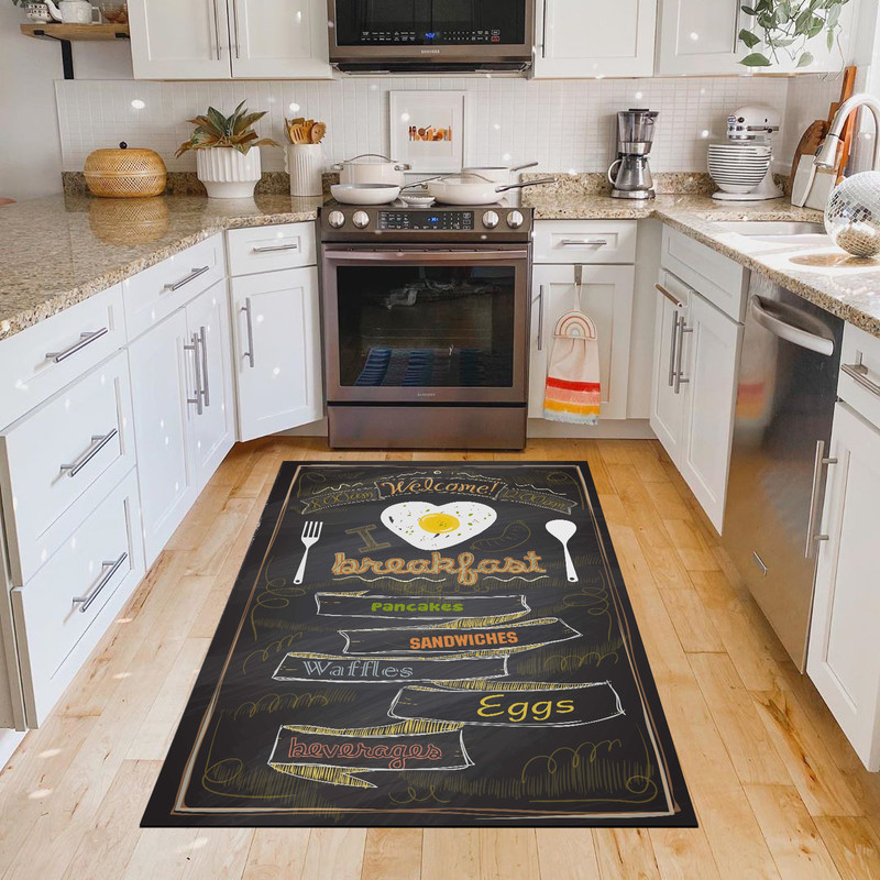 فرش پارچه ای مدل آشپزخانه طرح فانتزی منو صبحانه کد 6013
