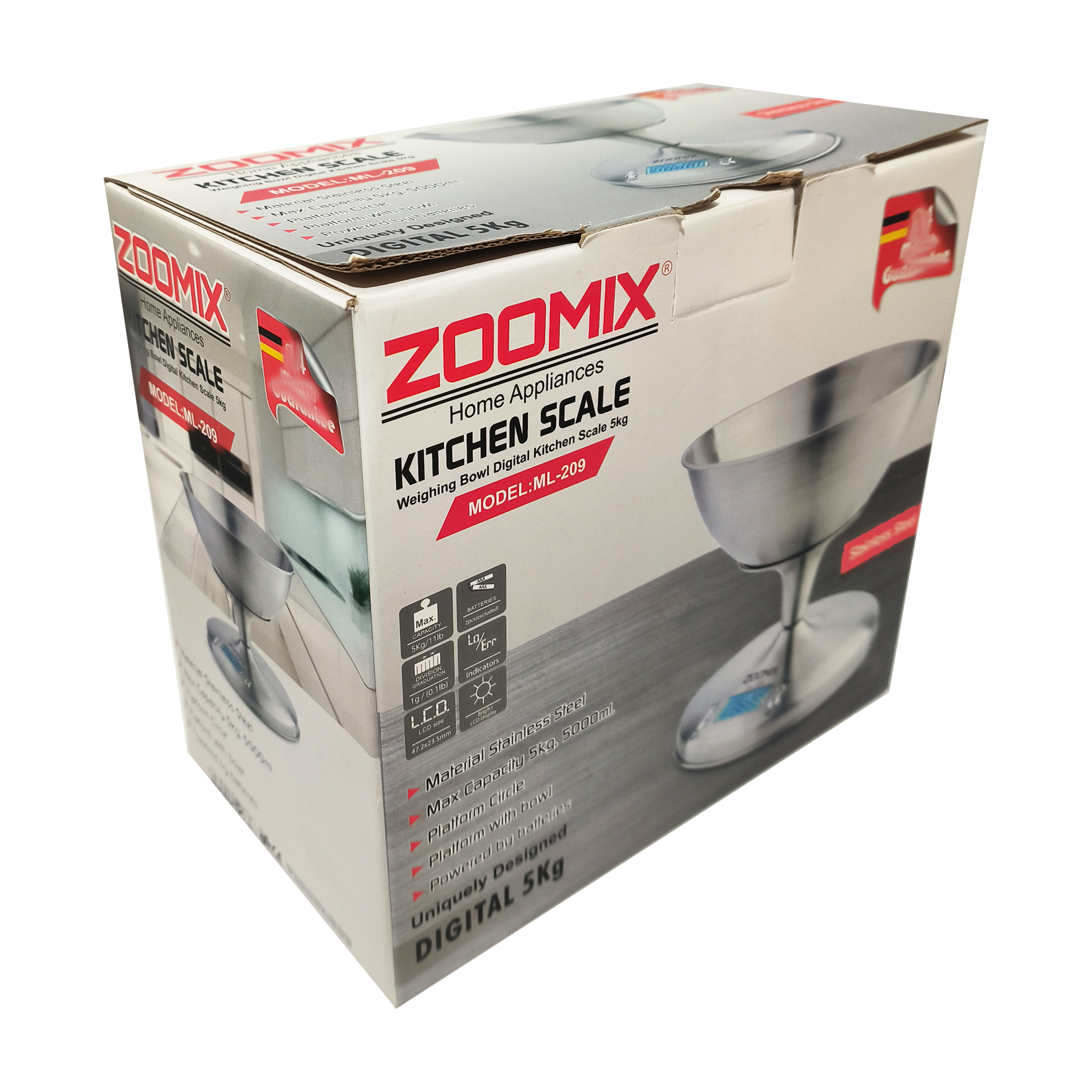 ترازو آشپزخانه دیجیتال زومیکس مدل ML-209 حداکثر ظرفیت قابل اندازه‌گیری 5 کیلوگرم با دقت اندازه‌گیری 1 گرم