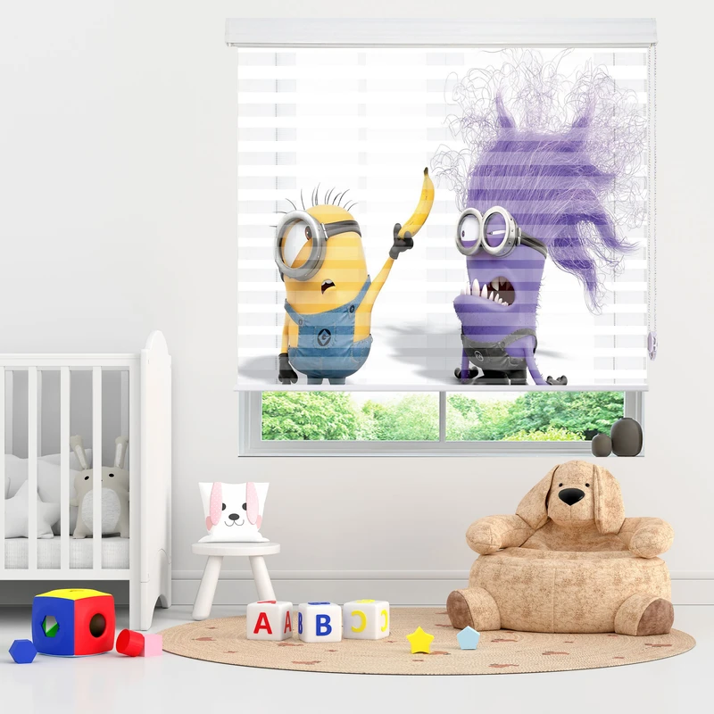 پرده زبرا زیو مدل مینیون ها کد K3108 سایز 200x150 سانتی متر