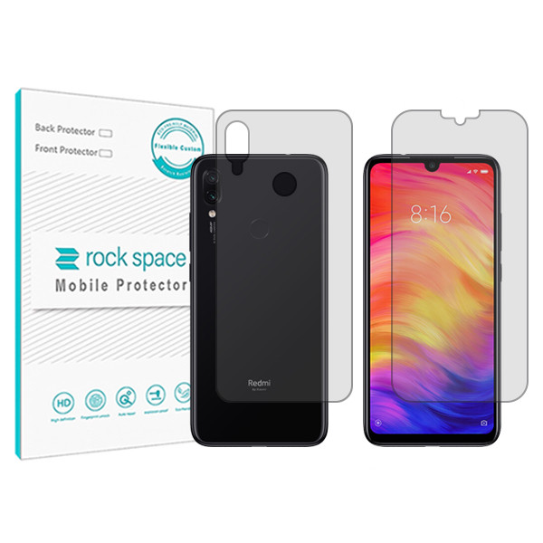 محافظ صفحه نمایش شفاف راک اسپیس مدل HyGEL مناسب برای گوشی موبایل شیائومی Redmi Note 7 Pro به همراه محافظ پشت