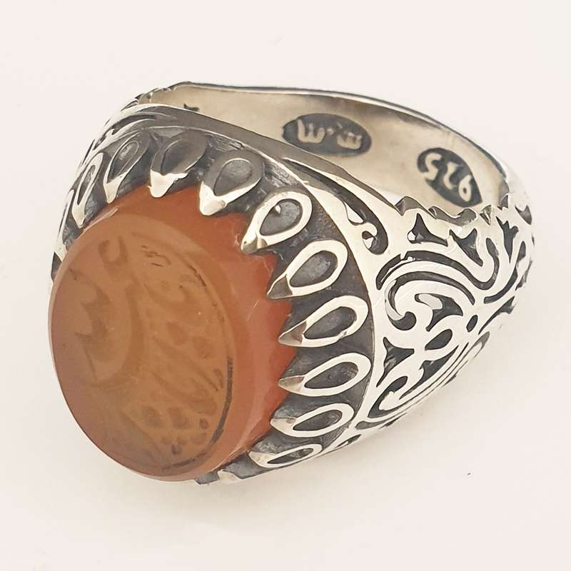 انگشتر نقره مردانه مدل شبکه زنی عقیق یمانی 4532