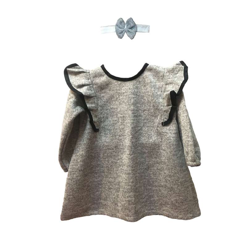 ست پیراهن و هدبند نوزادی مدل لوپی کد 3 رنگ طوسی