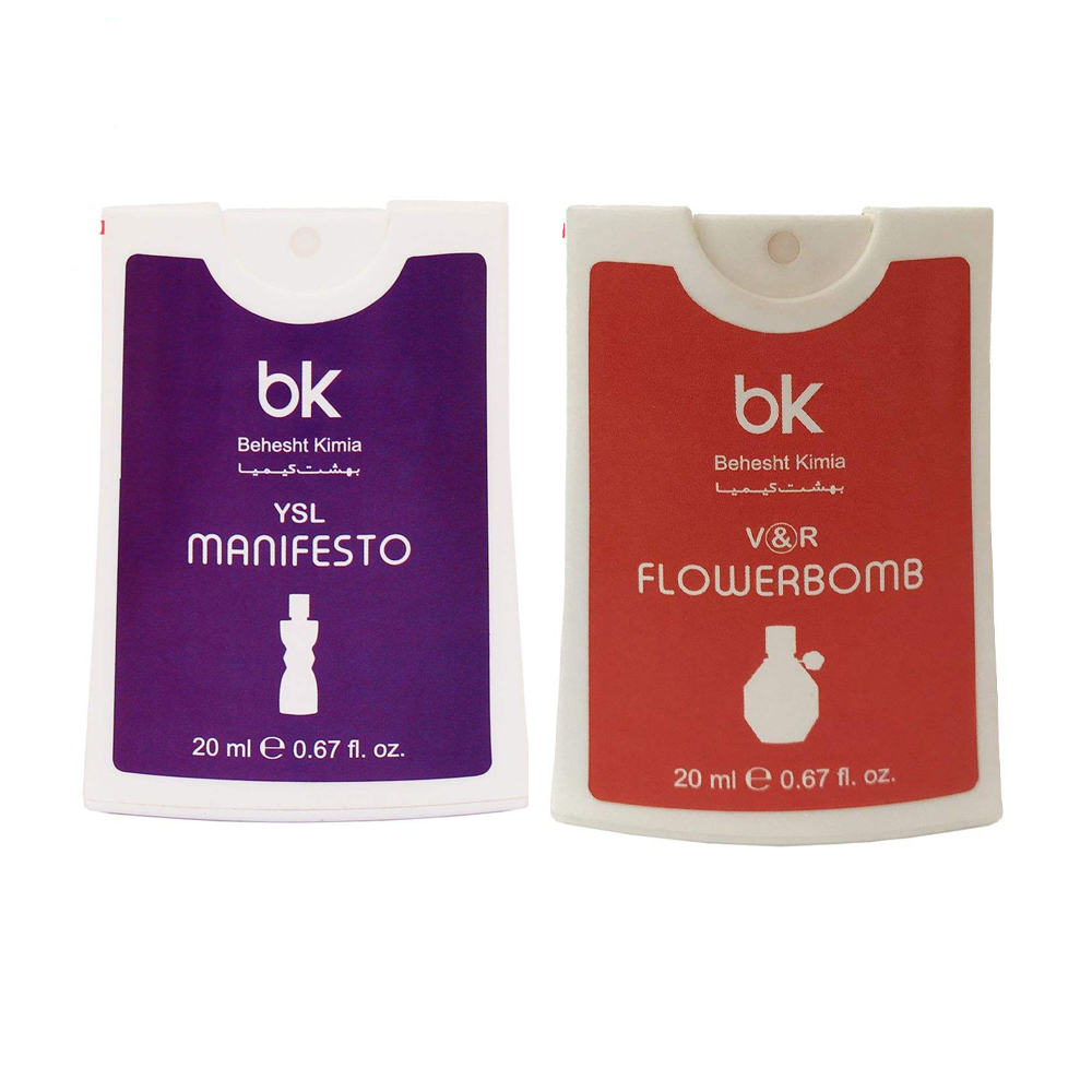 عطر جیبی بی کی مدل مانیفستو و فلاور بمب حجم 20 میلی لیتر  مجموعه 2 عددی