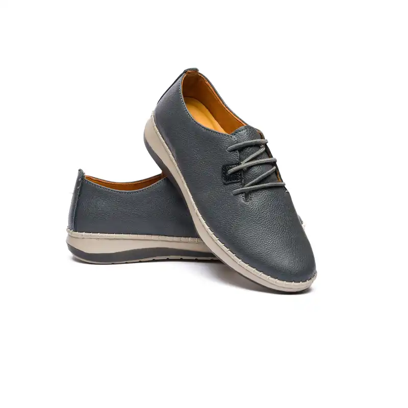 کفش طبی زنانه مدل آنیس بندی تمام چرم رنگ طوسی