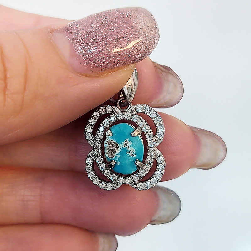 آویز گردنبند نقره زنانه مدل فیروزه نیشابور کد NG1718