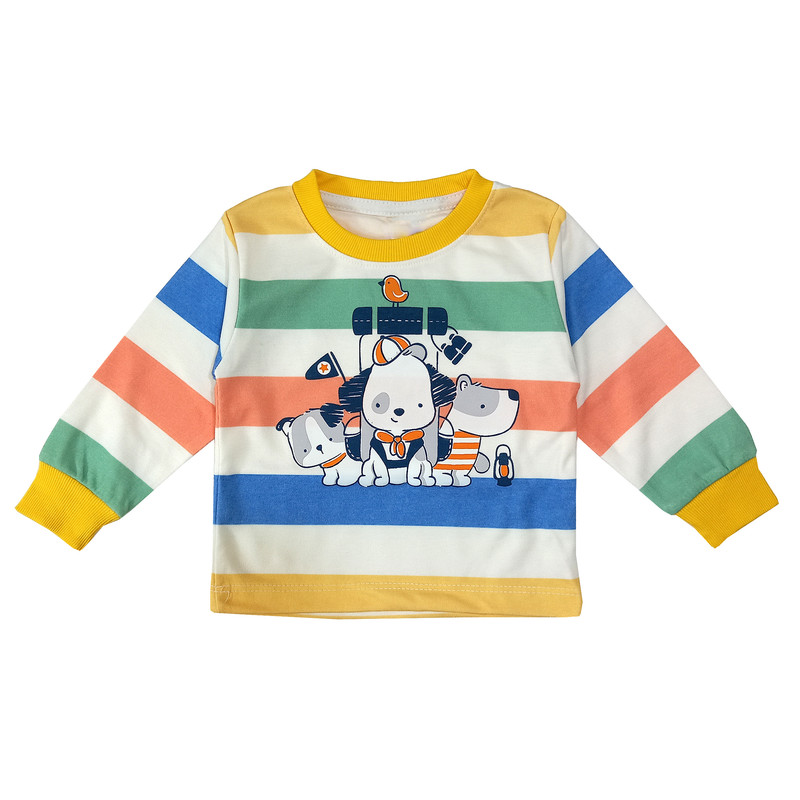 ست تی شرت و شلوار پسرانه مدل راه راه سه کله سگ کد 3541 رنگ زرد