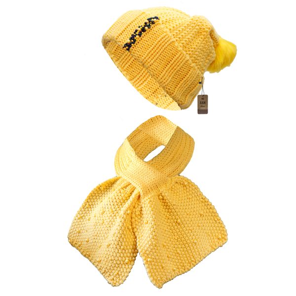 ست کلاه و شال گردن بافتنی دخترانه سام مدل 210 رنگ زرد