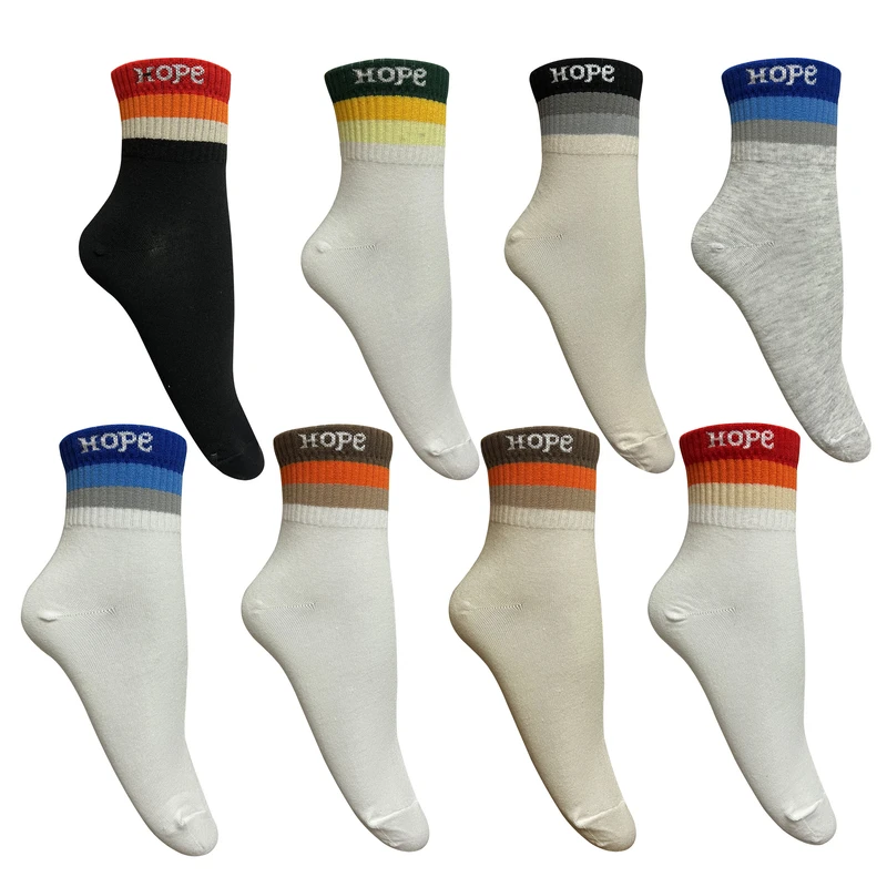 جوراب ساق کوتاه مردانه تن پوش هنگامه مدل کش اسپرت راه‌راه طرح HOPE مجموعه 8 عددی