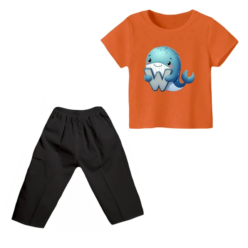 ست تی شرت و شلوارک پسرانه مدل نهنگ کد ۳