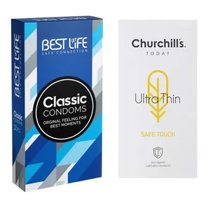 کاندوم چرچیلز مدل Safe Touch بسته 12 عددی به همراه کاندوم بست لایف مدل Classic بسته 12 عددی