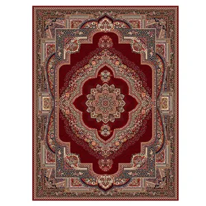 فرش ماشینی مدل باغ معلق کد A004R زمینه لاکی