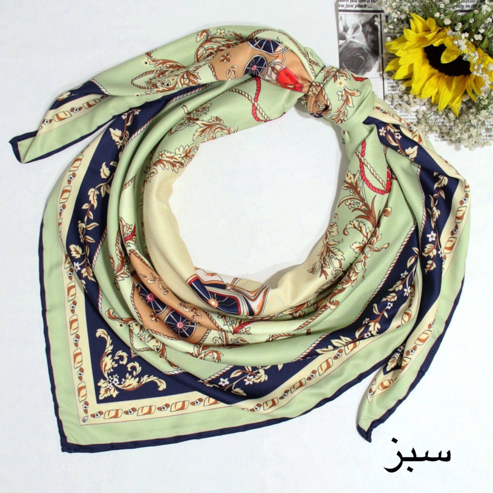 روسری زنانه آنالیا مدل ابریشم توییل دور دست دوز بهاری کد 9801 -  - 29