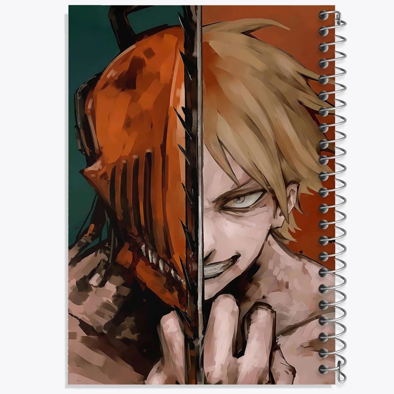 دفتر ژورنال نویسی 50 برگ خندالو مدل نقطه ای طرح دنجی انیمه مرد اره ای Chainsaw Man کد 17905