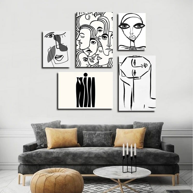 تابلو شاسی بکلیت طرح نقاشی مدرن سبک کوبیسم مدل SH-2326 مجموعه 5 عددی