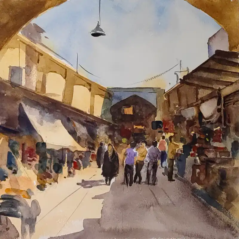 نقاشی آبرنگ طرح بازار سنتی کد 1013