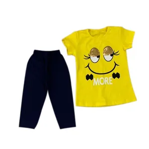 ست تی شرت و شلوارک دخترانه مدل 005 رنگ زرد