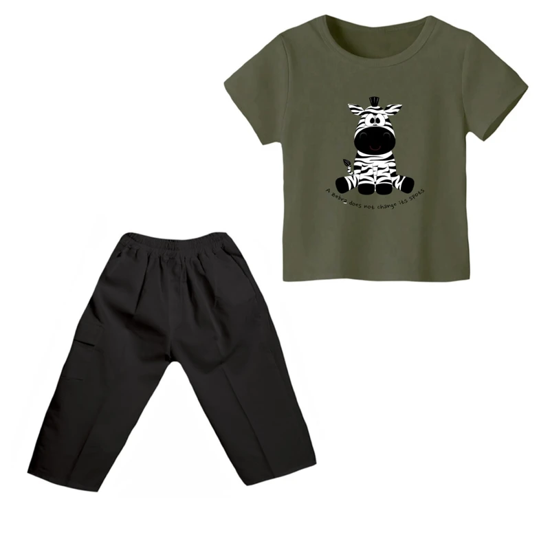 ست تی شرت و شلوارک پسرانه مدل گورخر کد 14