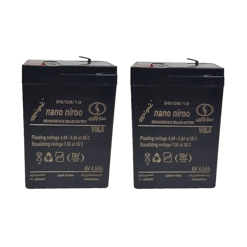 باتری UPS با ولتاژ 6 ولت و شدت جریان 4.5 آمپرساعت صبا باتری مدل نانو نیرو سته دو عددی