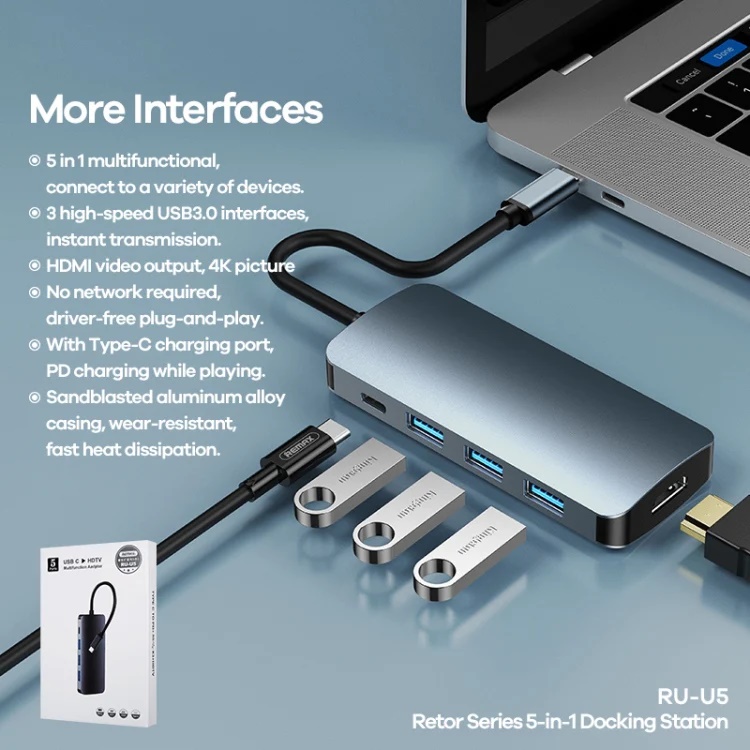 هاب 5 پورت USB-C ریمکس مدل RU-U5
