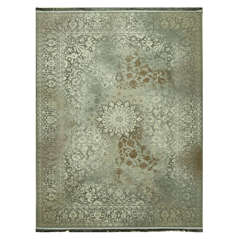 فرش ماشینی 400 شانه دنیای فرش زمینه و حاشیه سیلور مدل  میراث کد 4017  