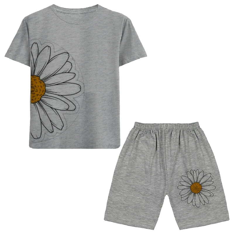 ست تی شرت و شلوارک دخترانه مدل گل A59