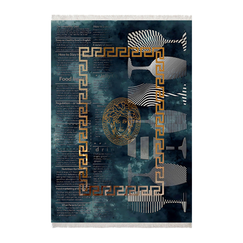 فرش ماشینی زانیس مدل مدرن طرح طلاکوب زمینه سبزآبی