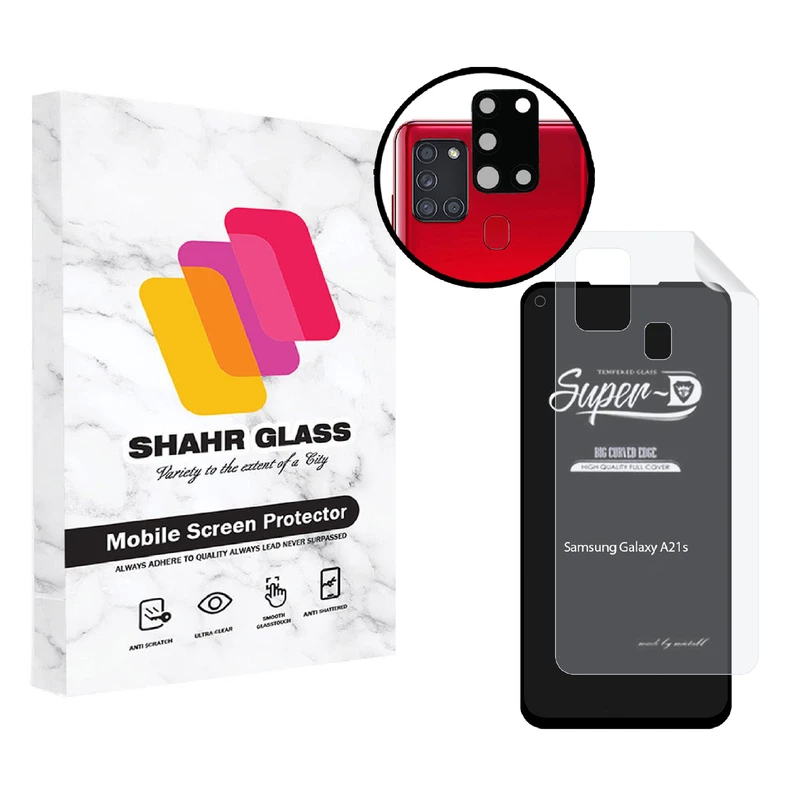 محافظ صفحه نمایش شهر گلس مدل 3SNF-Glass مناسب برای گوشی موبایل سامسونگ Galaxy A21s به همراه محافظ پشت گوشی و محافظ لنز دوربین