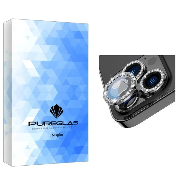 محافظ لنز گوشی پیور گلس مدل NueGlas رینگی نگین دار مناسب برای گوشی موبایل اپل iPhone 14 Pro / 14 Pro Max