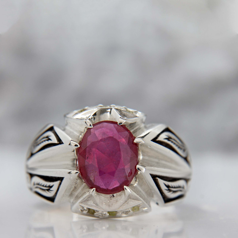 انگشتر نقره مردانه مدل یاقوت سرخ رکاب مخراج دست ساز کد AM_5118