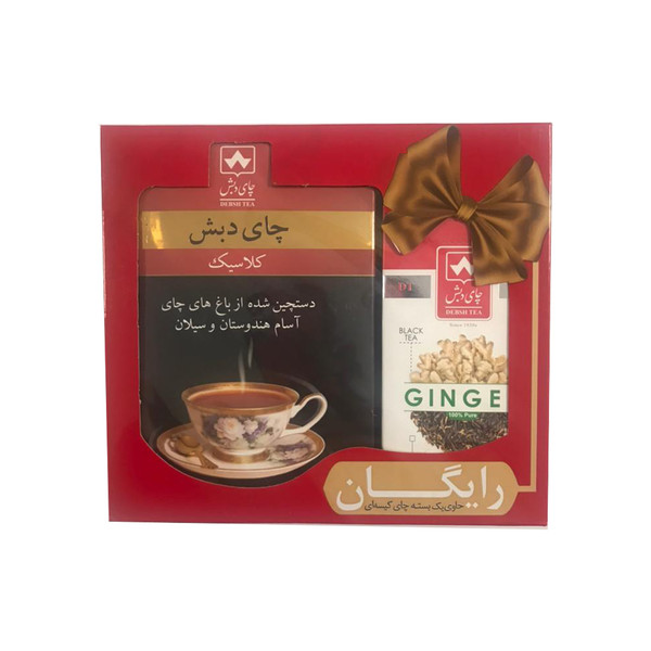 چای کلاسیک چای دبش - 500 گرمی و چای کیسه ای سیاه زنجبیلی دبش بسته 25 عددی