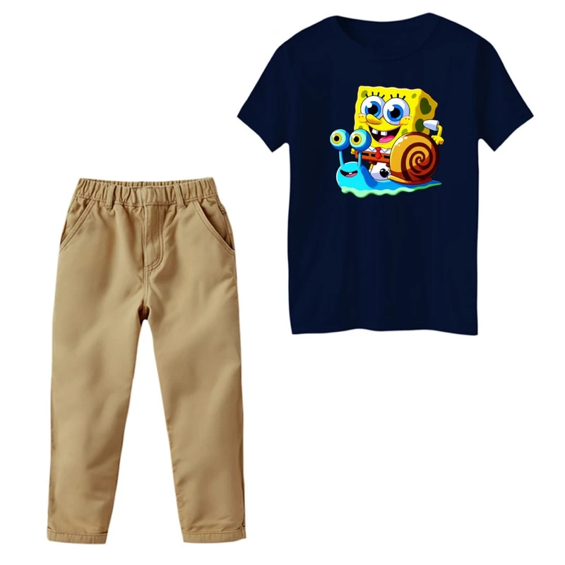 ست تی‌شرت و شلوار پسرانه مدل باب اسفنجی کد 2 رنگ سرمه ای