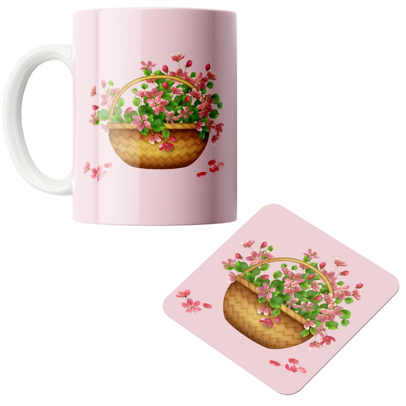 ماگ پاد آفرین مدل سبد گل کد DKC350 به همراه زیر لیوانی