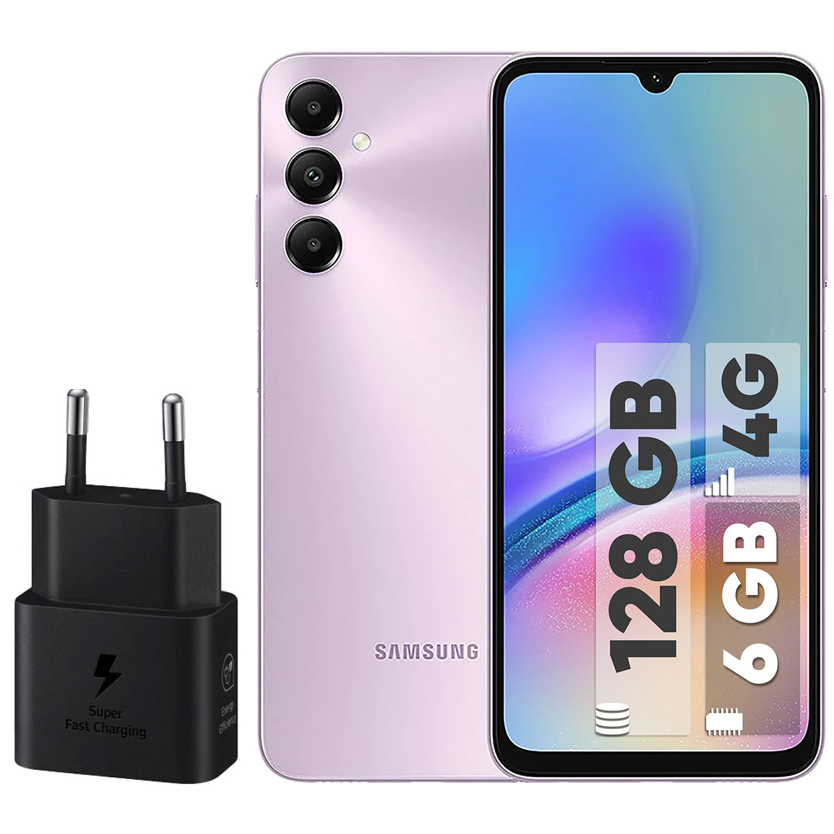 گوشی موبایل سامسونگ مدل Galaxy A05s دو سیم کارت ظرفیت 128 گیگابایت و رم 6 گیگابایت به همراه شارژر 25وات سامسونگ