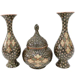 ست 3 تکه شکلات خوری و گلدان خاتم کاری کد B2721