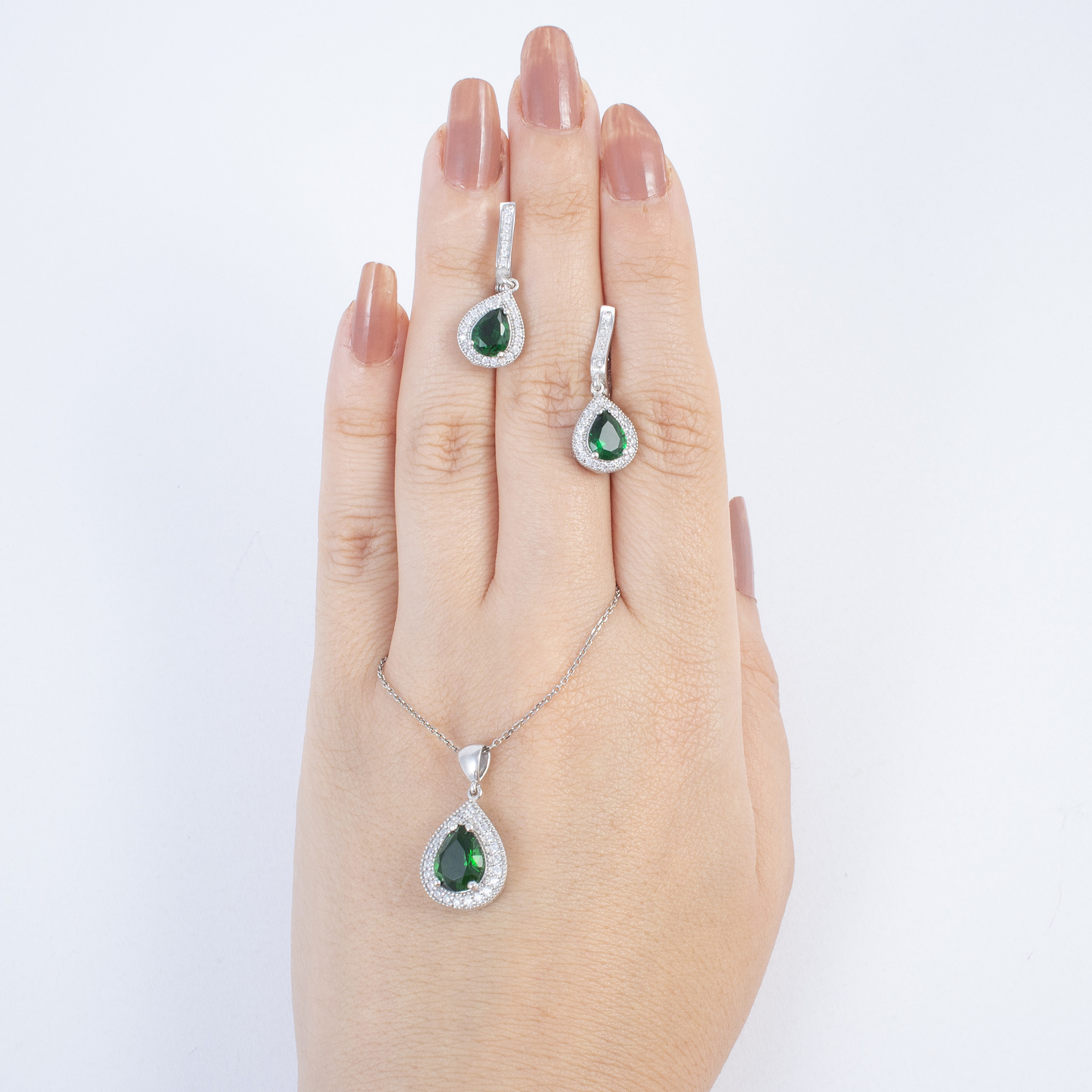 نیم ست نقره زنانه مدل زمرد AMT-N165