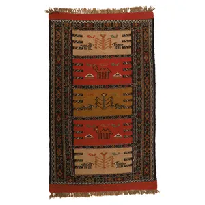 گلیم دستبافت دومتری طرح سفره کردی کد 140448