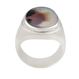 انگشتر نقره مردانه بازرگانی میلادی مدل سنگ عقیق شجر رکاب دست ساز کد AM_1760