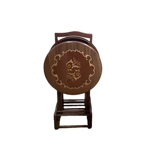 میز عسلی مدل تاشو گرد معرق کد G120 مجموعه 4 عددی