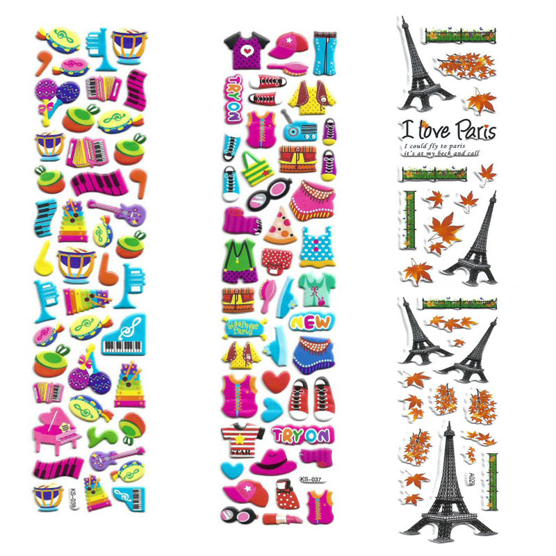 استیکر کودک طرح ایفل و پوشاک و موسیقی کد CT111 مجموعه 3 عددی 