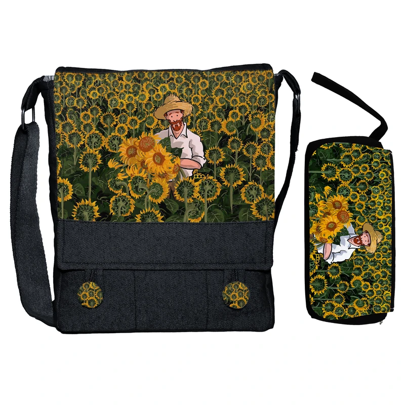 کیف رو دوشی چی چاپ مدل vincent van gogh به همراه جامدادی