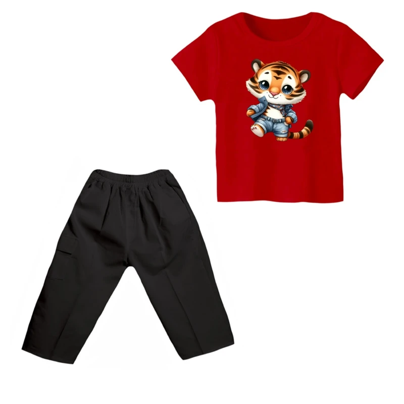 ست تی شرت و شلوارک پسرانه مدل ببر کد ۴