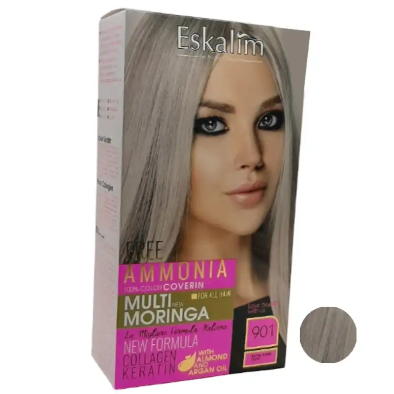کیت رنگ مو اسکالیم سری collagen keratin شماره 901 حجم 100 میلی لیتر رنگ نقره ای خیلی روشن