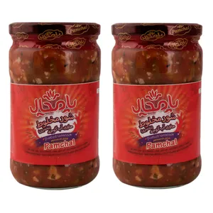 ترشی شور مخلوط تخمیری حاوی آب و گوجه پامچال -650 گرم مجموعه 2 عددی