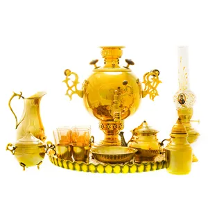 سرویس سماور ذغالی 14 پارچه برنجی مدل توپی کد 4128